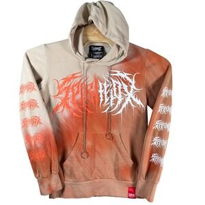 Spirit Box Shibori Threads Hand-Dyed Bespoke Hoodie Men Small Orange Chain Metal